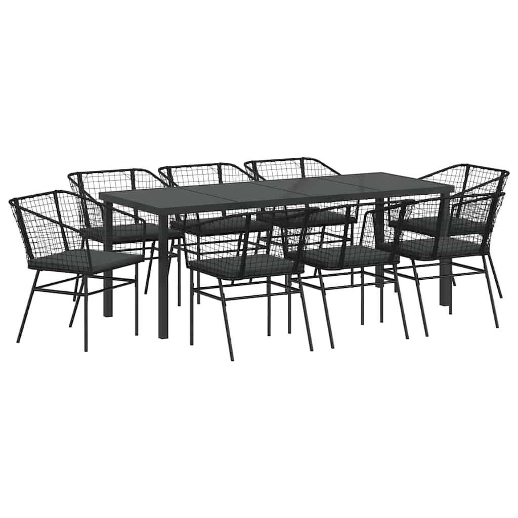 Garden Dining Set 9 pcs Black Poly Rattan