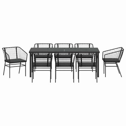 Garden Dining Set 9 pcs Black Poly Rattan