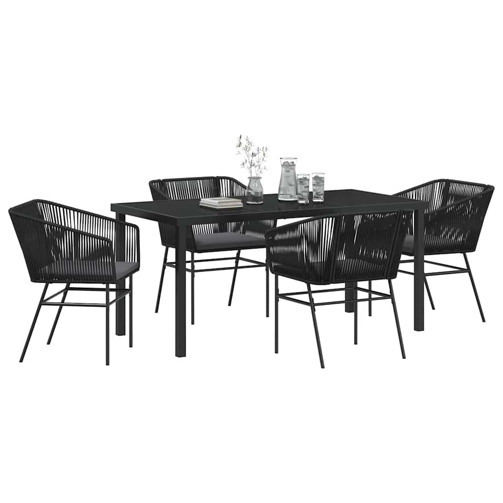 Garden Dining Set 5 pcs Black Powder-Coated Steel
