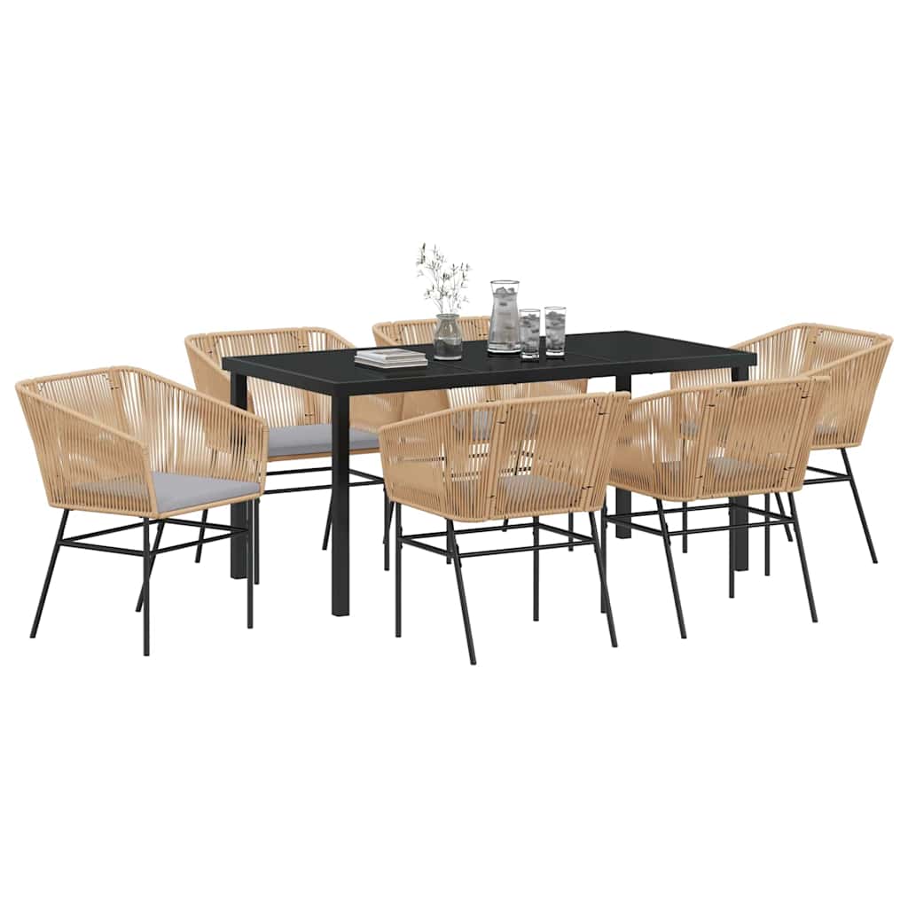 Garden Dining Set 7 pcs Brown Powder-Coated Steel