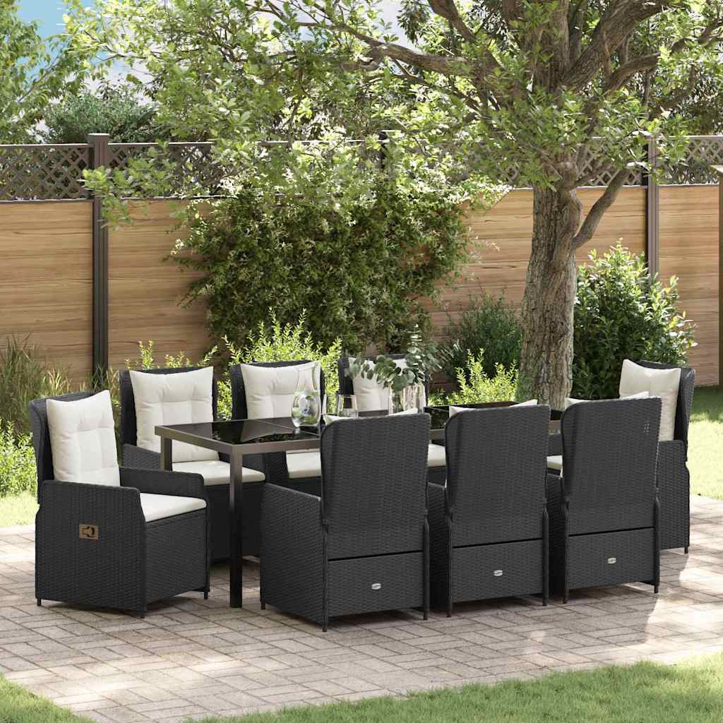Garden Dining Set 9 pcs Black Poly Rattan