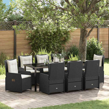 Garden Dining Set 9 pcs Black Poly Rattan