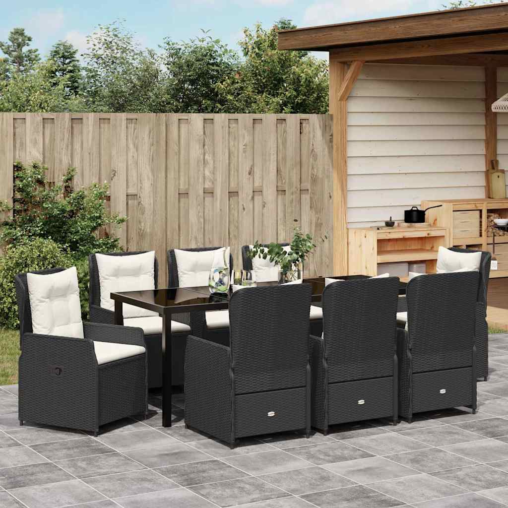 Garden Dining Set 9 pcs Black Poly Rattan