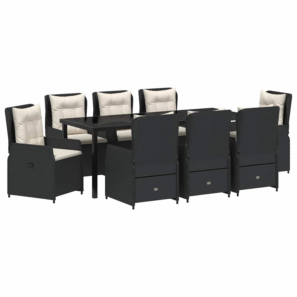 Garden Dining Set 9 pcs Black Poly Rattan