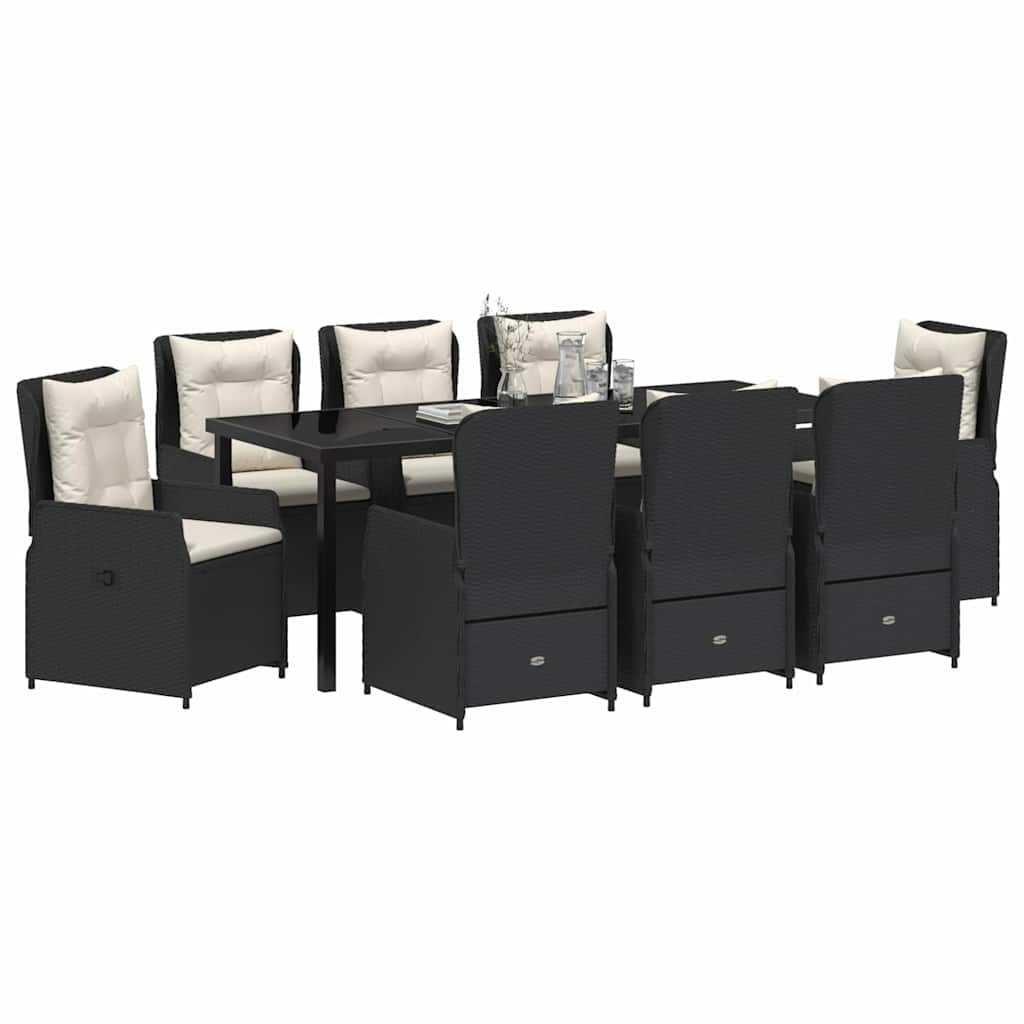 Garden Dining Set 9 pcs Black Poly Rattan
