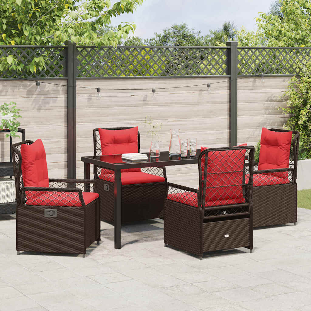 Garden Dining Set 5 pcs Brown Poly Rattan