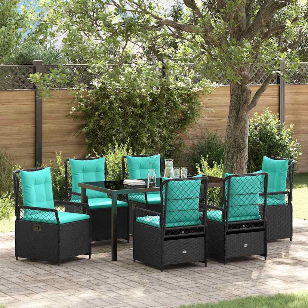 Garden Dining Set 7 pcs Black Poly Rattan