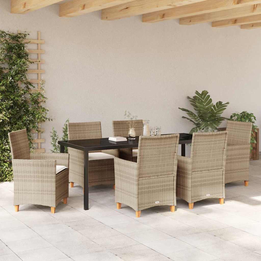Garden Dining Set 7 pcs Beige Poly Rattan