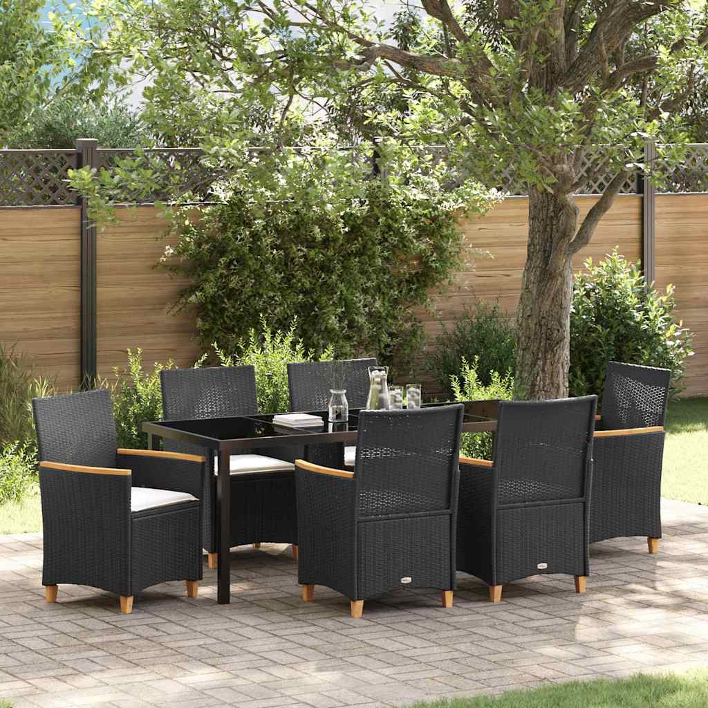 Garden Dining Set 7 pcs Black Poly Rattan
