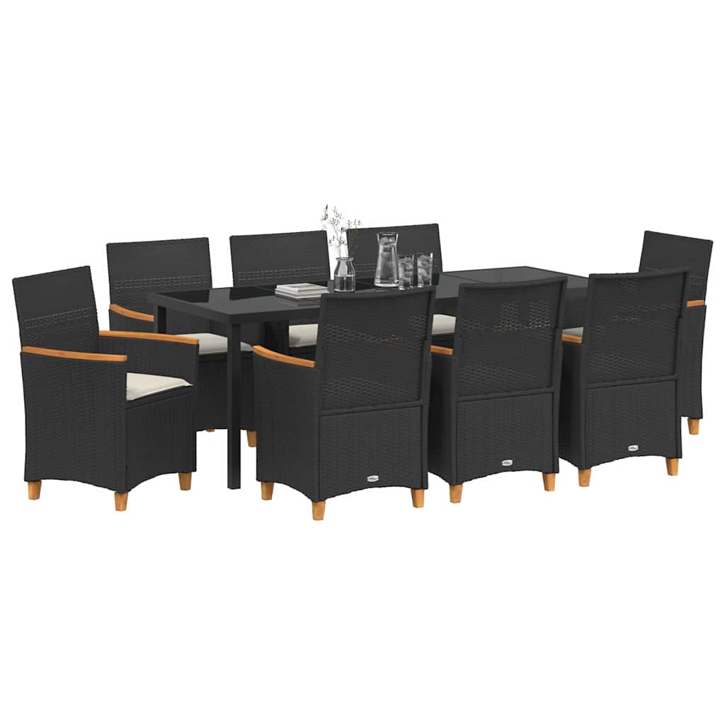Garden Dining Set 9 pcs Black Poly Rattan