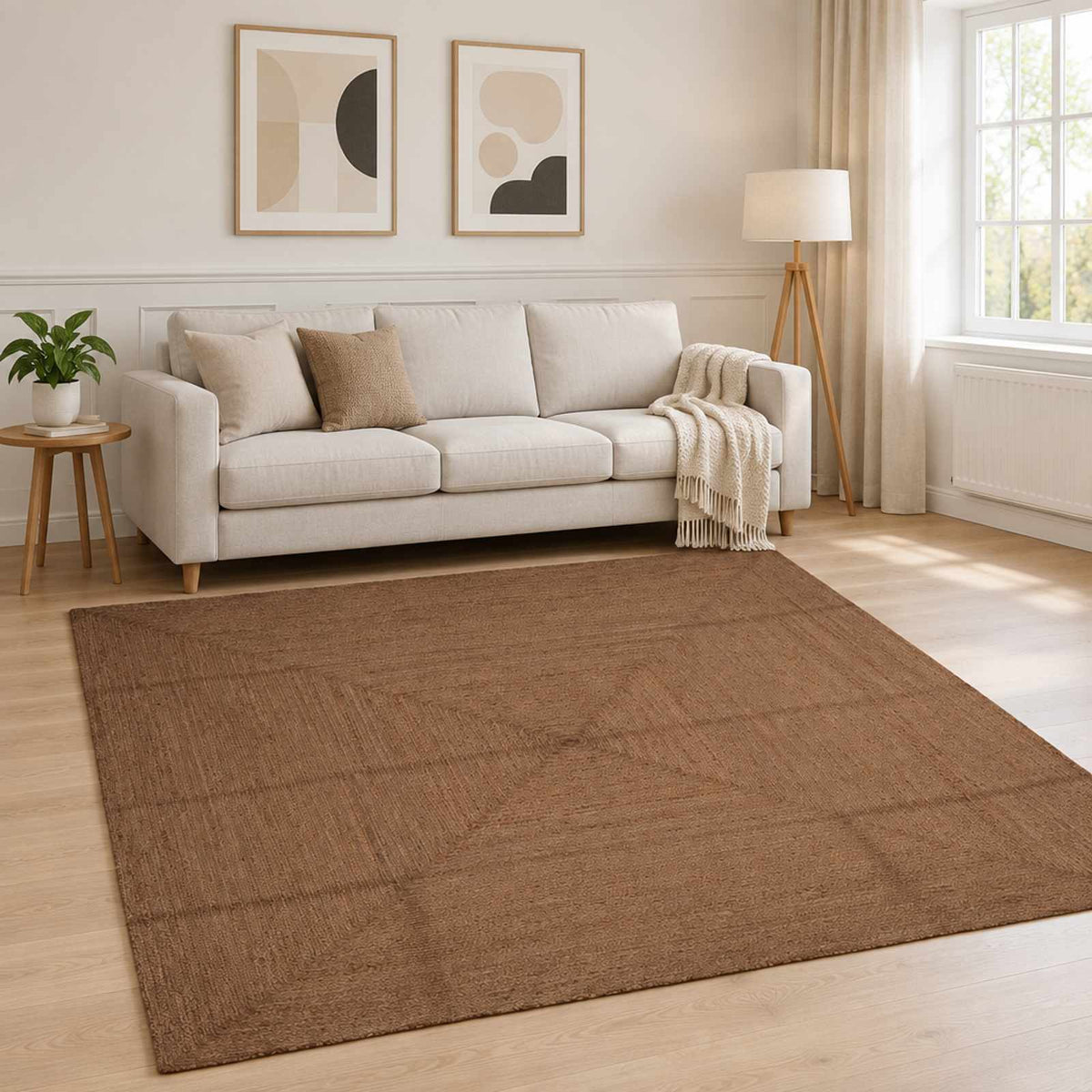 Area Rug Grey 240 x 240 cm Jute
