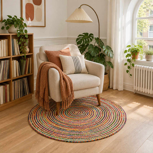 Area Rug Multicolour Ø 90 cm Jute
