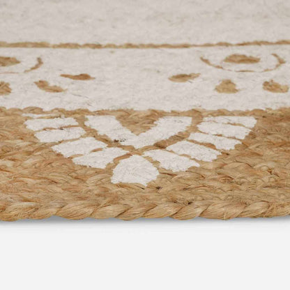 Area Rugs Floral Natural with White Print 100 x 152 cm Jute