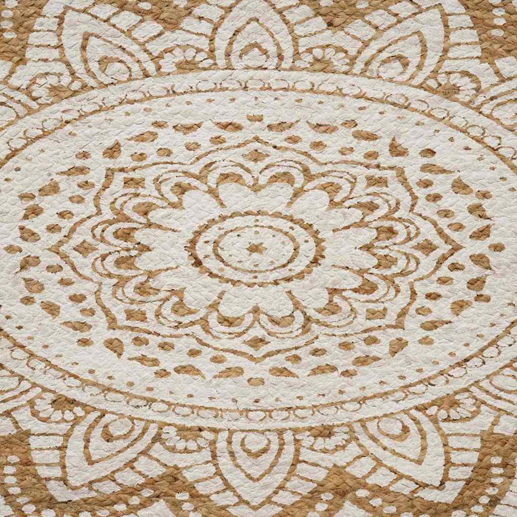 Area Rugs Floral Natural with White Print 152 x 245 cm Jute