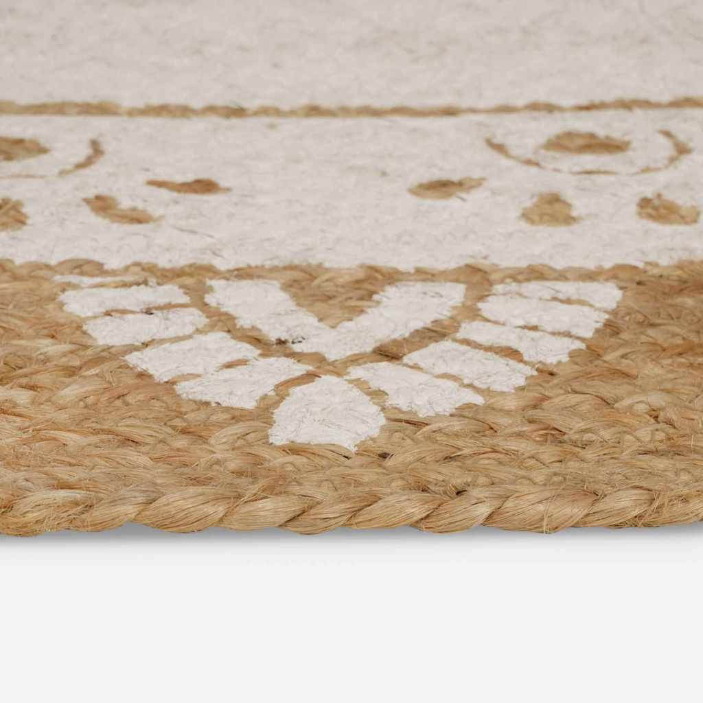 Area Rugs Floral Natural with White Print 152 x 245 cm Jute