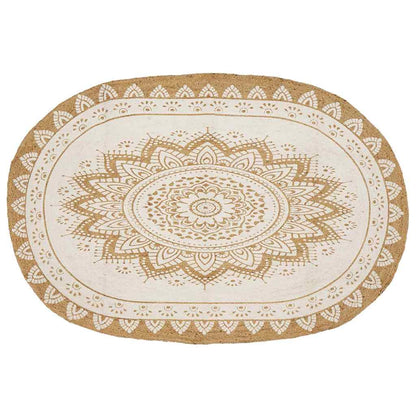 Area Rugs Floral Natural with White Print 152 x 245 cm Jute