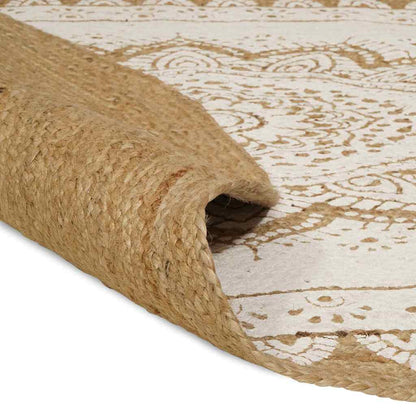 Area Rugs Floral Natural with White Print 205 x 305 cm Jute