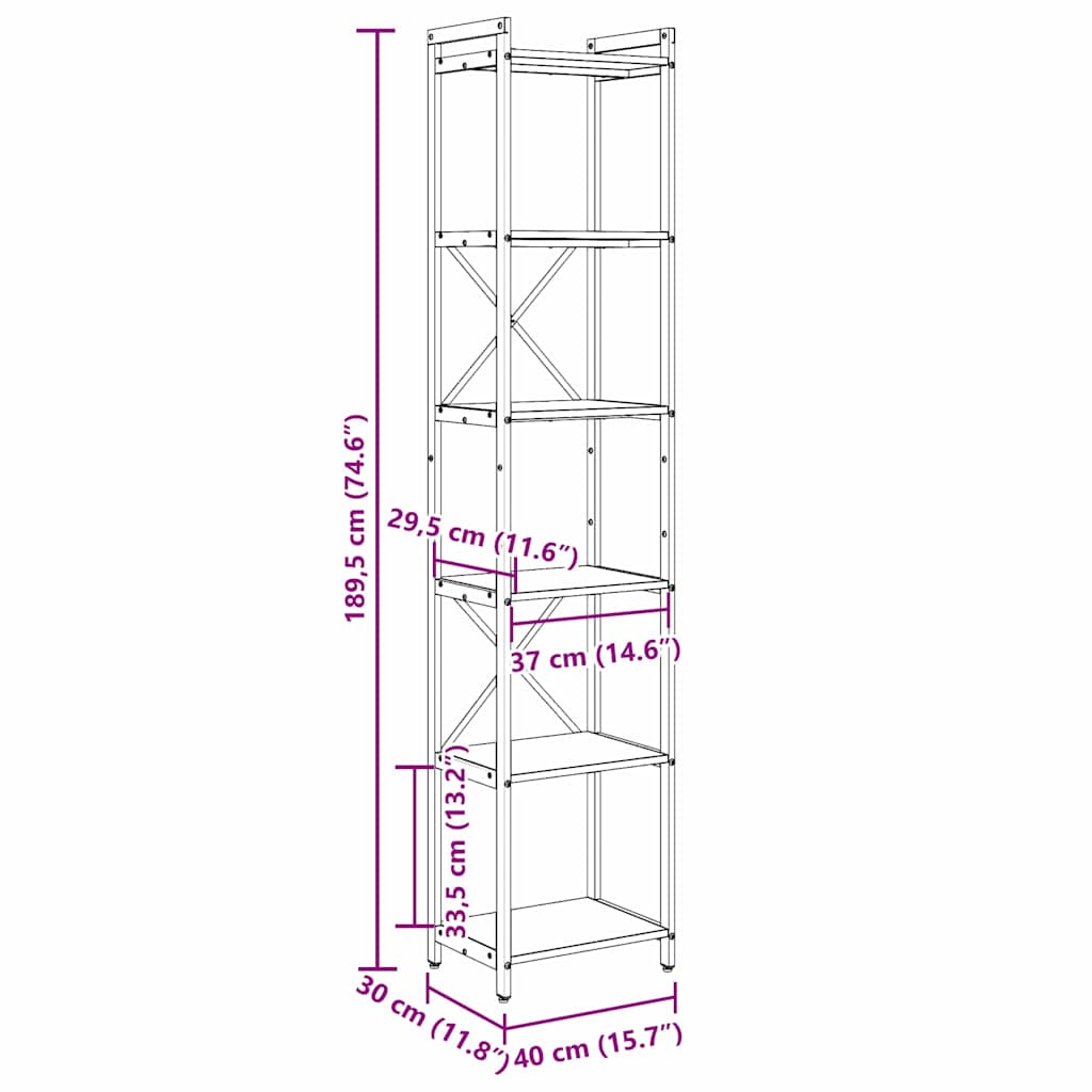 Bookshelf Grey sonoma 40 x 30 x 189.5 cm Engineered Wood