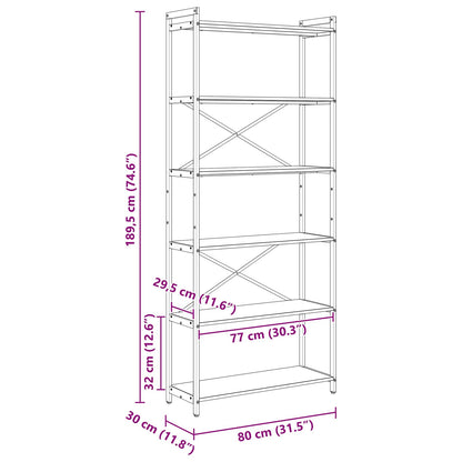Bookshelf Black Oak 80 x 30 x 189.5 cm Engineered Wood