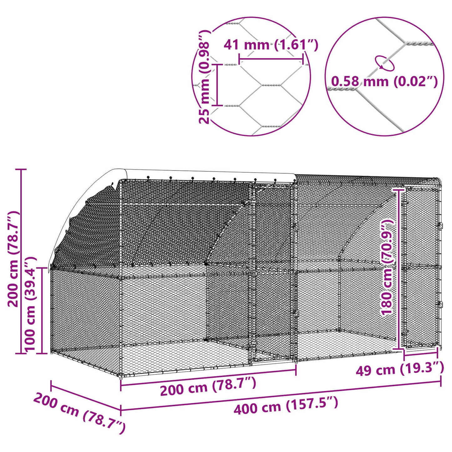 Chicken Cage 2 pcs Silver 400 x 200 x 200 cm Steel and PE