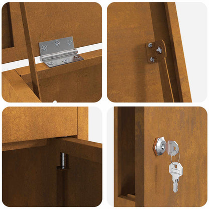 Parcel Drop Box Rusty 17.52 x 11.42 x 43.50 in Weathering Steel