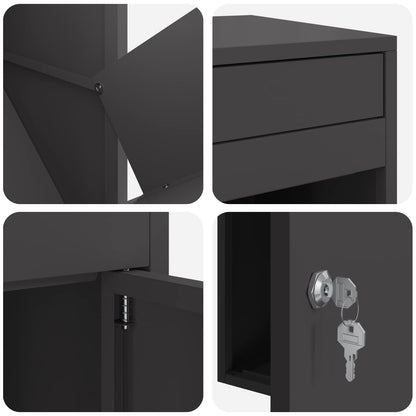 Parcel Drop Box with Door Black 16.14 x 14.96 x 40.55 in Steel