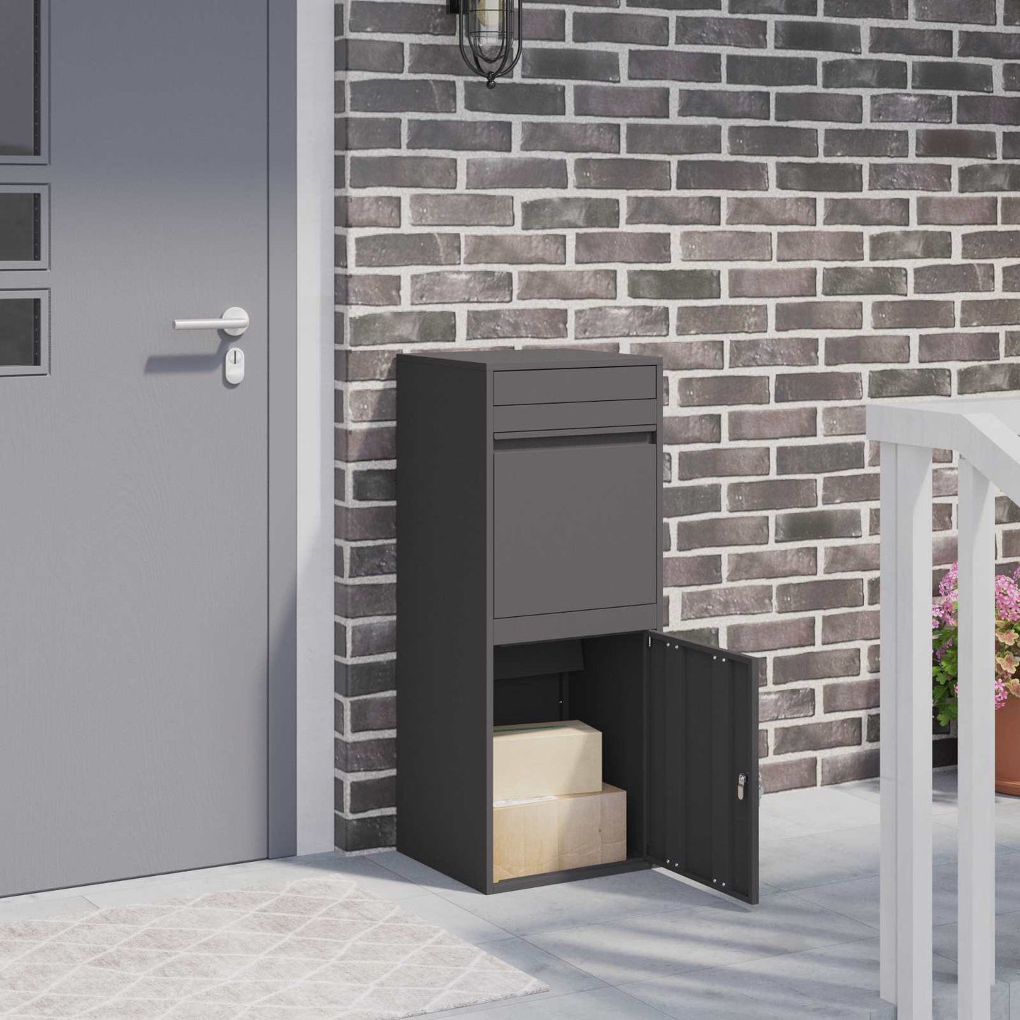 Parcel Drop Box with Door Black 16.14 x 14.96 x 40.55 in Steel