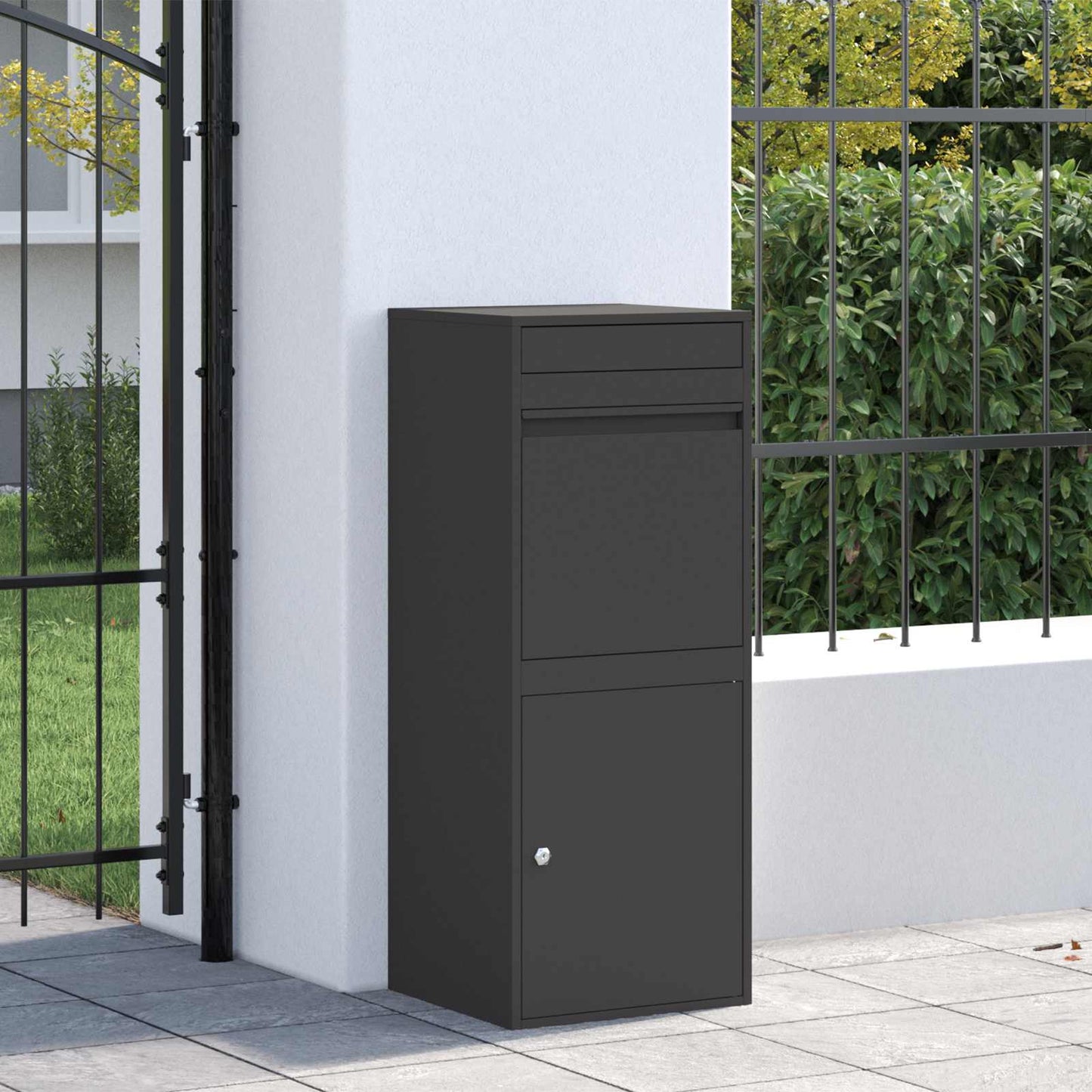 Parcel Drop Box with Door Black 16.14 x 14.96 x 40.55 in Steel