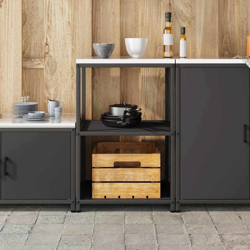 Kitchen Storage Shelf with Shelf with Storage Black Steel