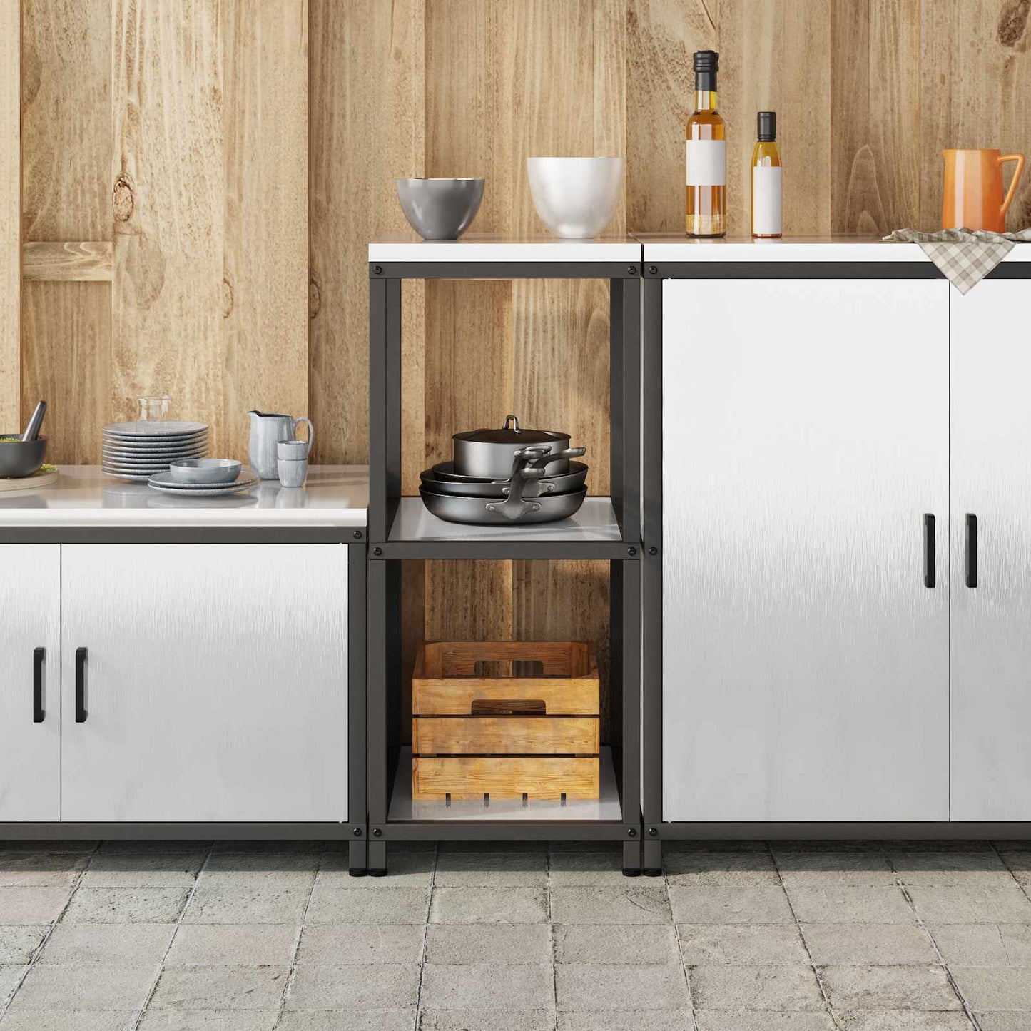 Kitchen Storage with Shelf Silver 40 x 50 x 92 cm Steel