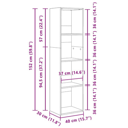Bookcase Black oak 40 x 30 x 152 cm Engineered Wood