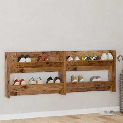 Wall Shoe Cabinet with Shelf Wall-mounted Other with Storage 2 pcs Old wood Engineered wood