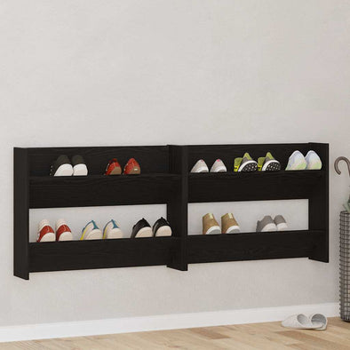 Wall Shoe Cabinet with Shelf Wall-mounted Other with Storage 2 pcs Black oak Engineered wood