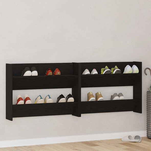 Wall Shoe Cabinet with Shelf Wall-mounted Other with Storage 2 pcs Black oak Engineered wood