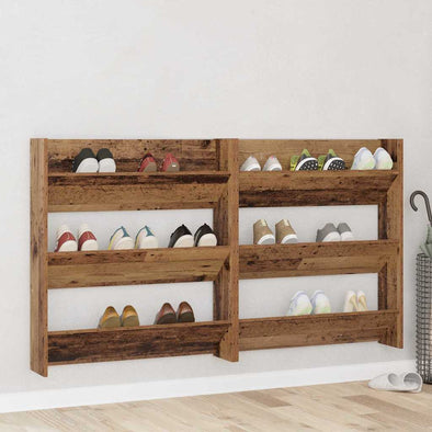 Wall Shoe Cabinet with Shelf Wall-mounted Other with Storage 2 pcs Old wood Engineered wood