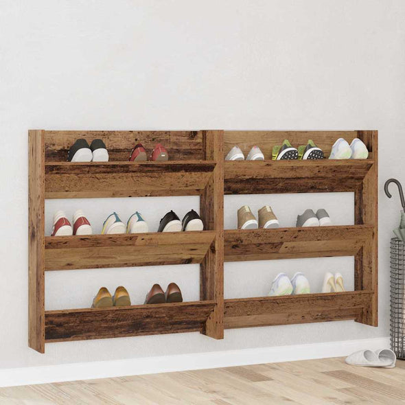 Wall Shoe Cabinet with Shelf Wall-mounted Other with Storage 2 pcs Old wood Engineered wood