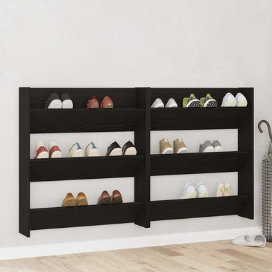 Wall Shoe Cabinet with Shelf Wall-mounted Other with Storage 2 pcs Black oak Engineered wood