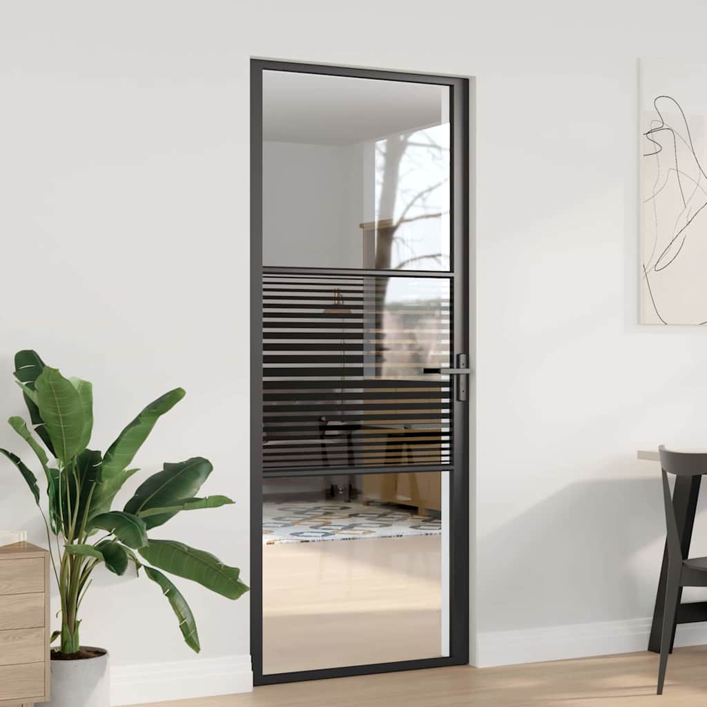 Glass Door Striped Black 83 x 3.5 x 201.5 cm Aluminium