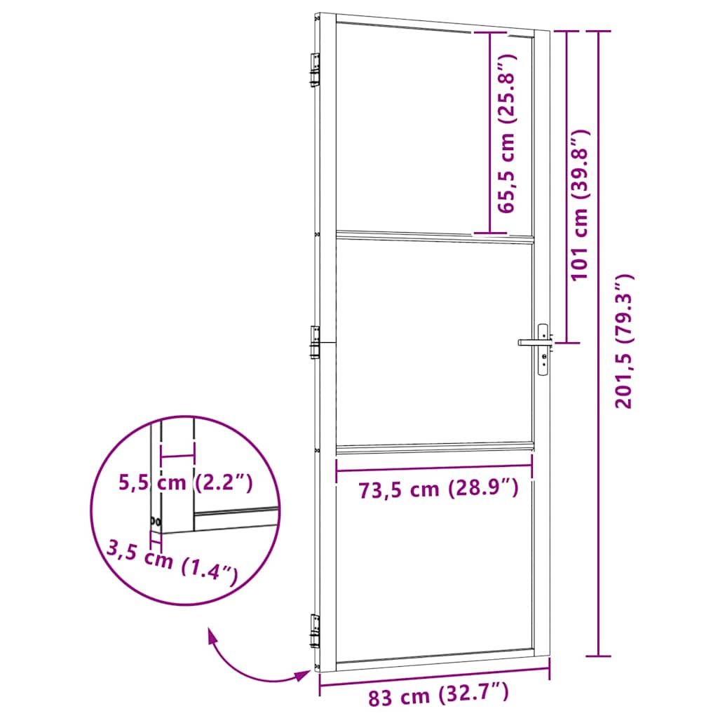 Glass Door Striped Black 83 x 3.5 x 201.5 cm Aluminium