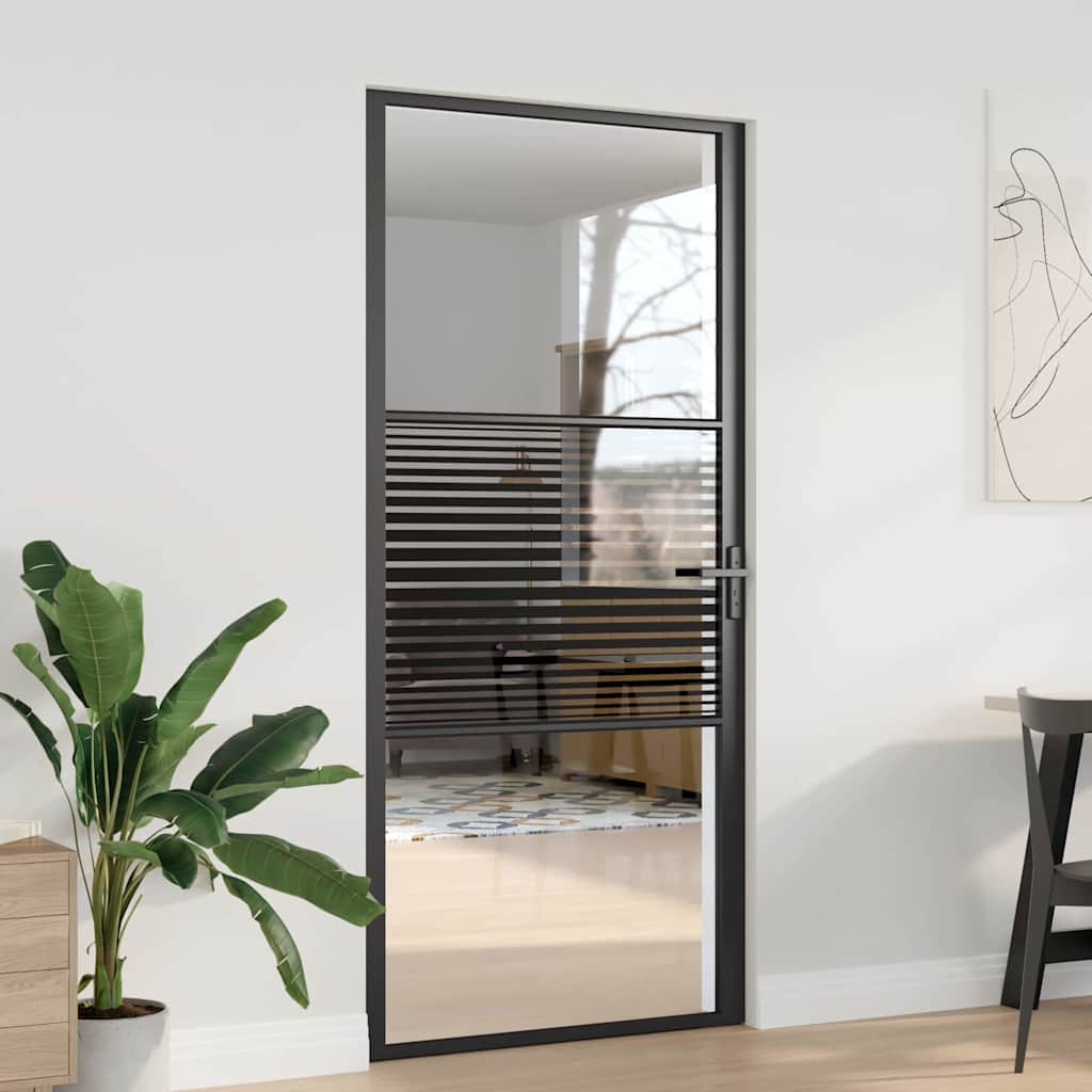 Glass Door Striped Black 93 x 3.5 x 201.5 cm Aluminium