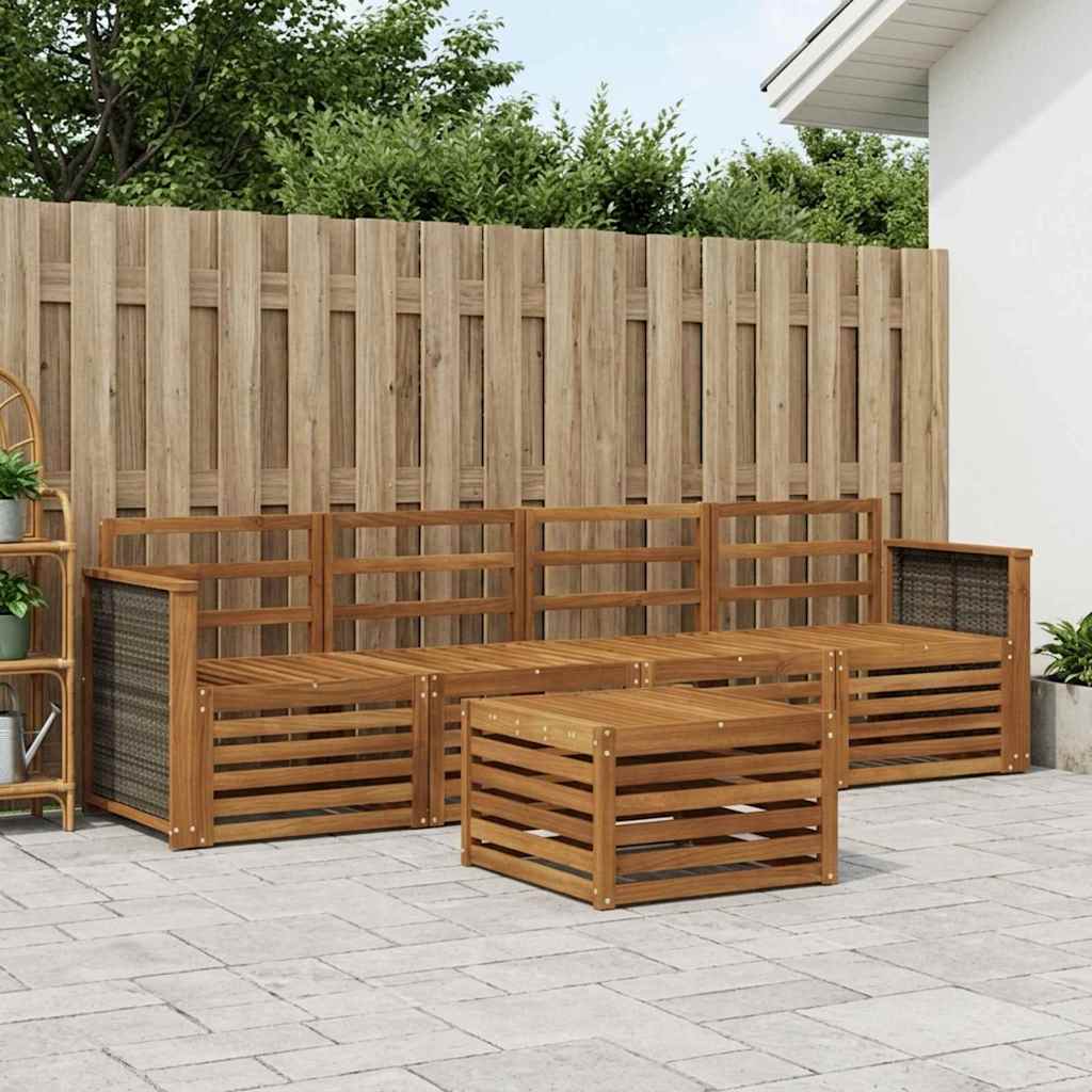 Outdoor Sofa Set 5 pcs Natural Solid Acacia Wood