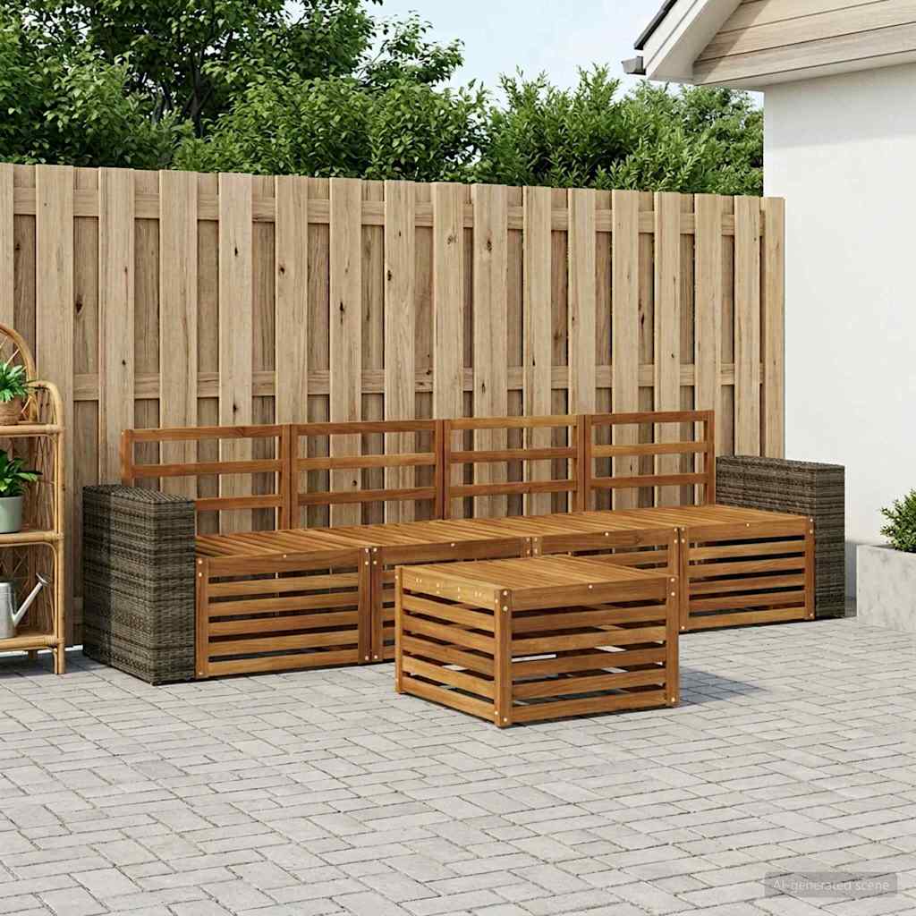 Outdoor Sofa Set 5 pcs Natural Solid Acacia Wood