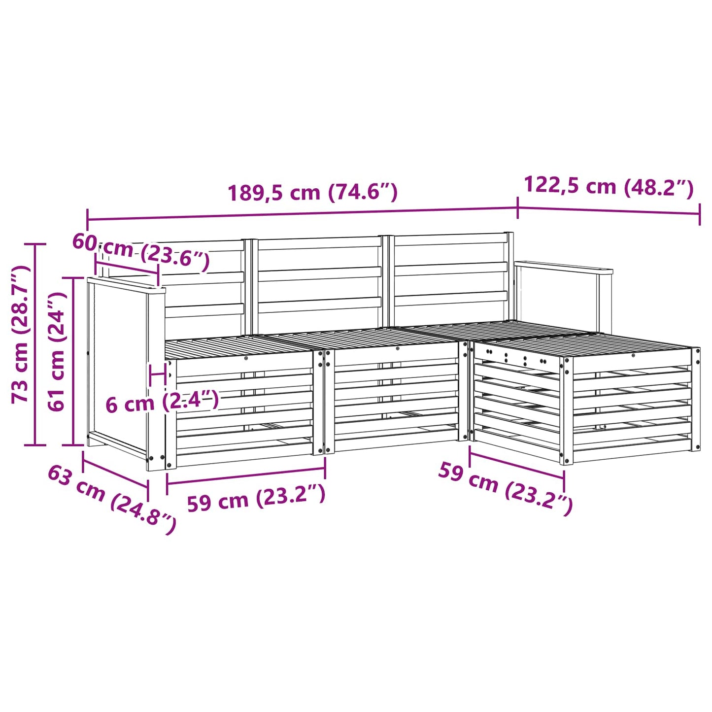 Outdoor Sofa Set 4 pcs Natural