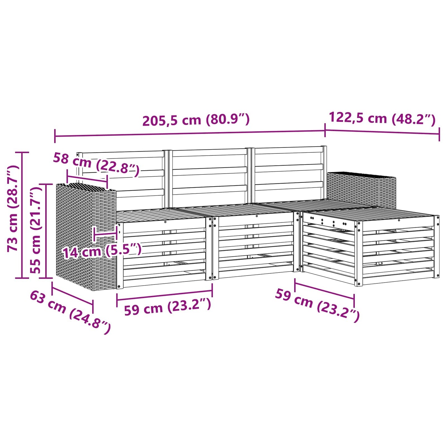 Outdoor Sofa Set 4 pcs Natural