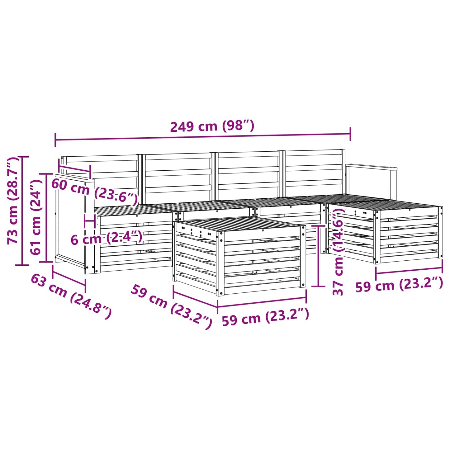 Outdoor Sofa Set 6 pcs Natural
