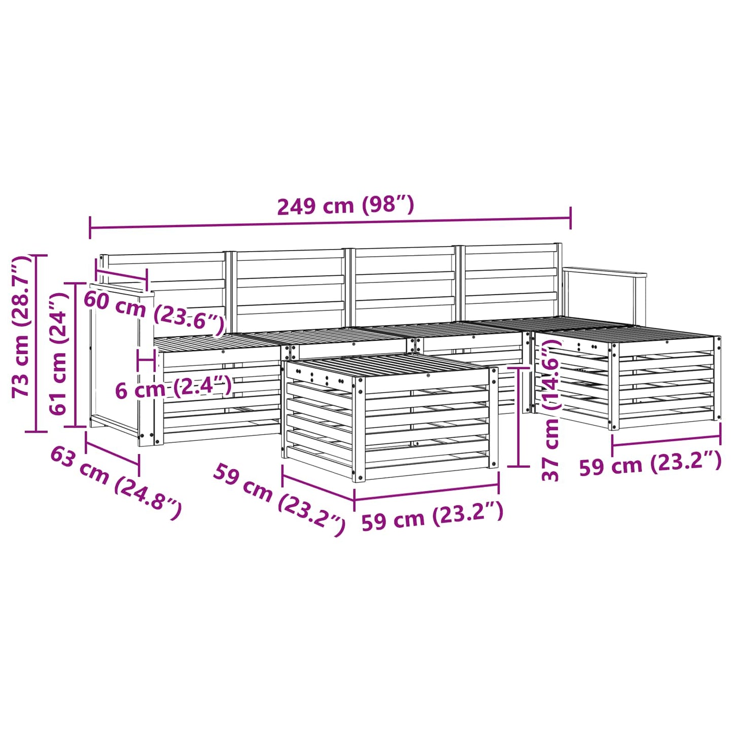 Outdoor Sofa Set 6 pcs Natural