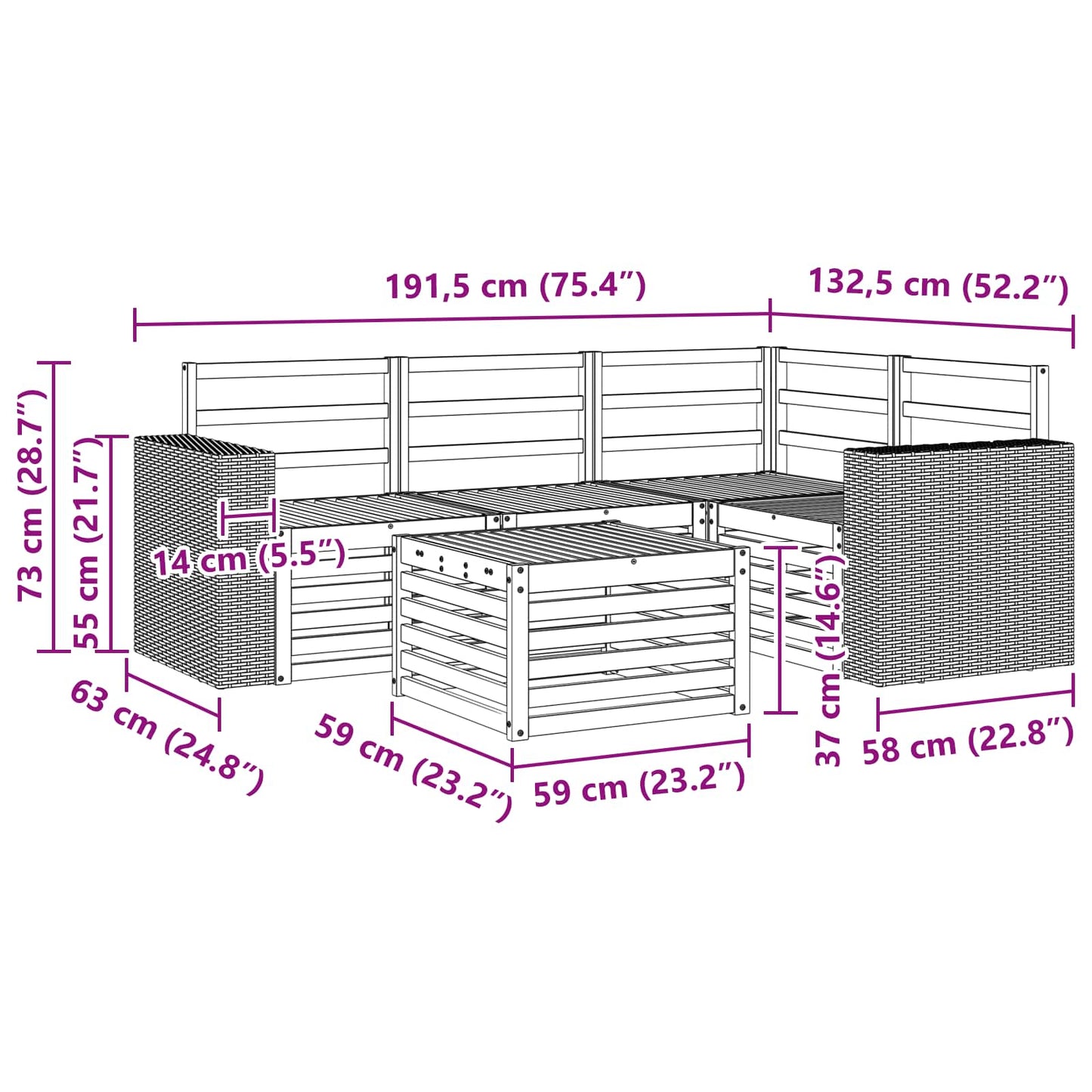 Outdoor Sofa Set 5 pcs Natural 59 x 59 x 37 cm Polyester