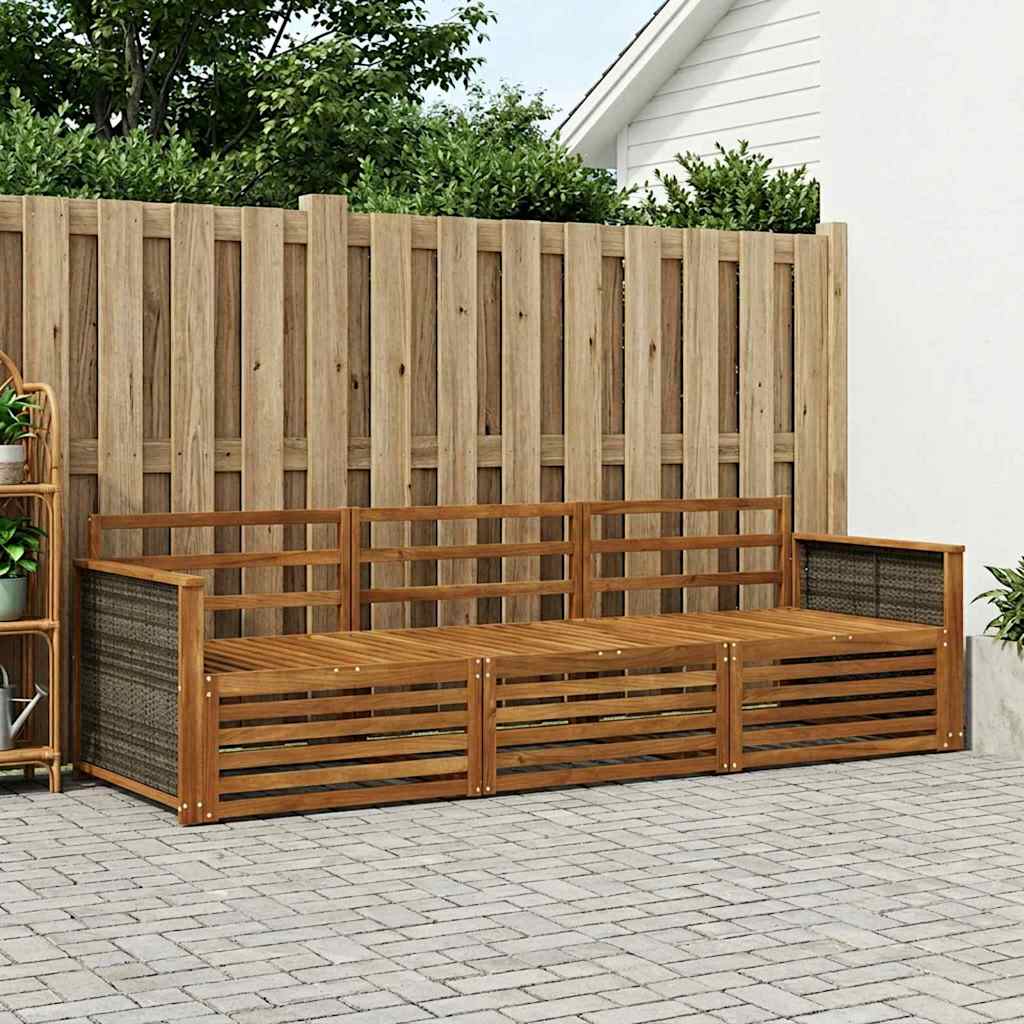 Outdoor Sofa Set 3 pcs Natural Solid Acacia Wood