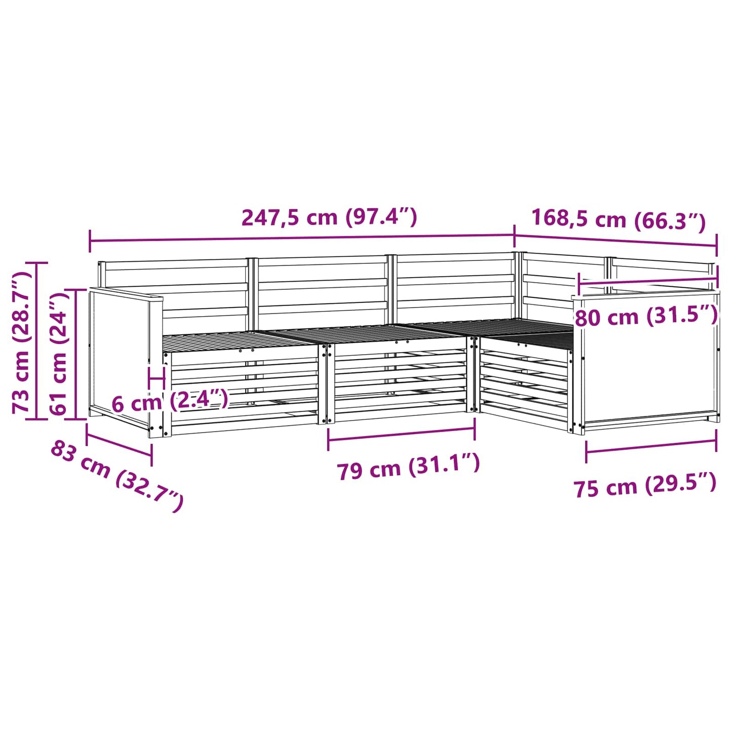 Outdoor Sofa Set 4 pcs Natural 247.5 x 168.5 x 73 cm