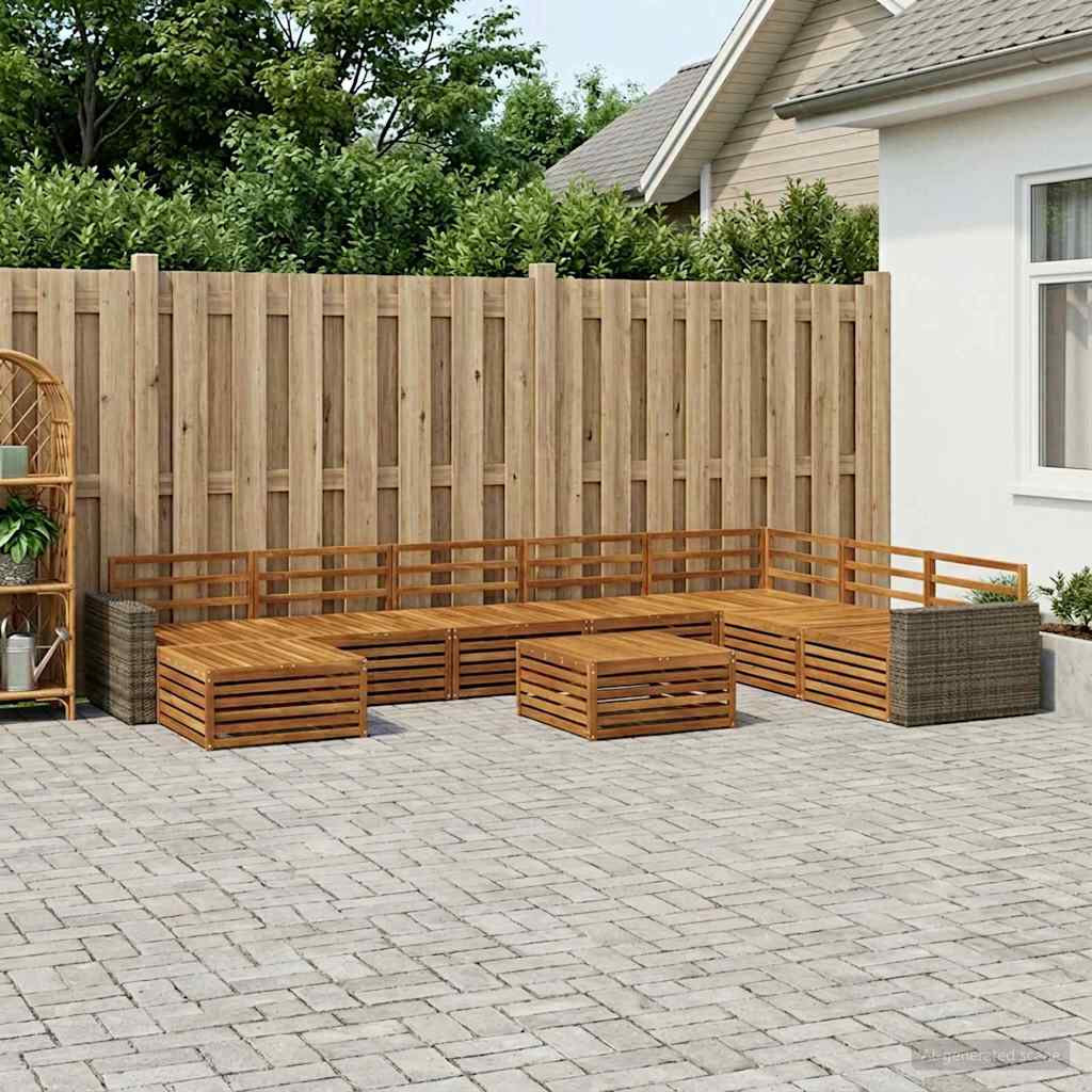 Outdoor Sofa Set 9 pcs Natural Solid Acacia Wood